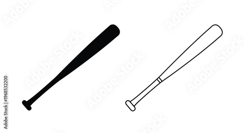 Two baseball bats depicted in contrasting black and white line art