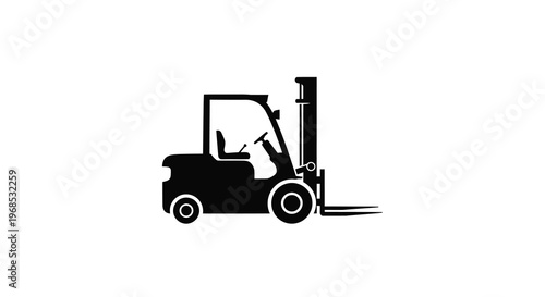 Simple black silhouette of a forklift truck on a white background