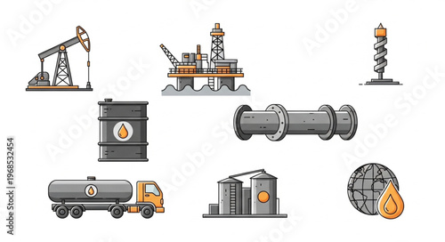 Pixel Art Oil and Gas Industry Icons Set.