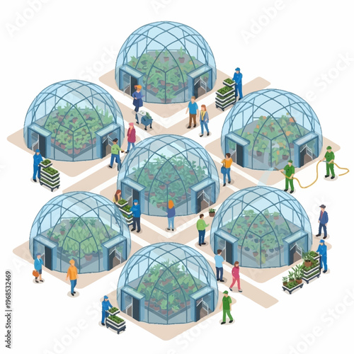 Modern geodesic dome greenhouses for sustainable agriculture.
