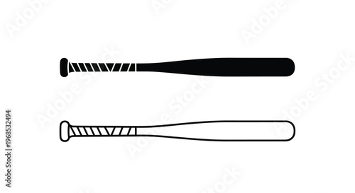 Two baseball bats in differing styles one solid and one outlined