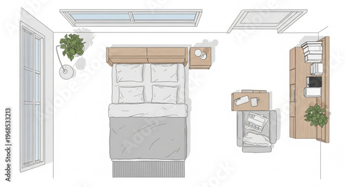 Cozy Bedroom Interior Design with Natural Light and Minimalist Decor.