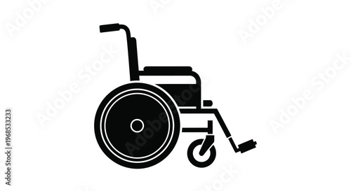 Simple black silhouette of a manual wheelchair on a white background