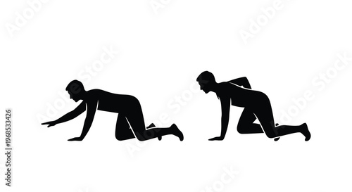 Silhouette of a person transitioning between a crawling and running posture