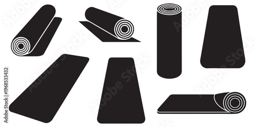 yoga and fitness mats silhouettes set rolled and folded exercise mats icons