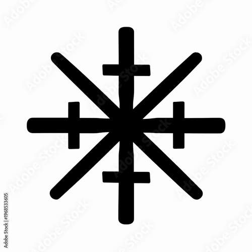 Ancient Norse Vegvisir Runic Compass Symbol, Minimalist Black Flat Vector Illustration of Icelandic Magical Stave for Guidance and Protection, Isolated on White Background for Spiritual Concept