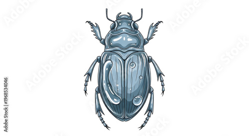A detailed vector illustration of a blue beetle on a white background
