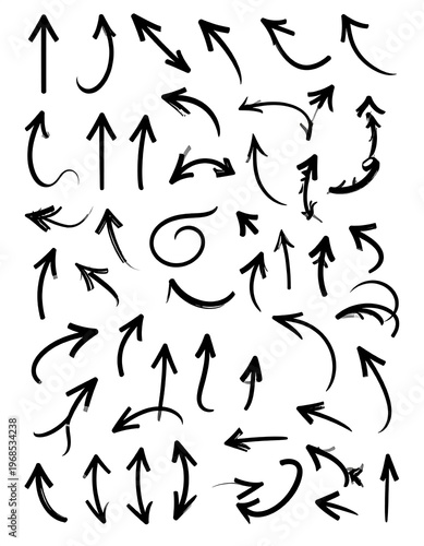 Collection of assorted black and white arrows pointing in various directions, with curved and straight lines
