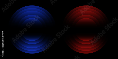 WiFi or scanner light effect, red and blue glowing sonic waves, good or bad signal concept. Neon no signal icon. Wireless network symbols.
