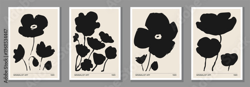 Set of minimalist poster with abstract art leaf composition in trendy contemporary collage style