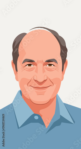 A flat vector illustration of a middle-aged man with thinning hair and a smile