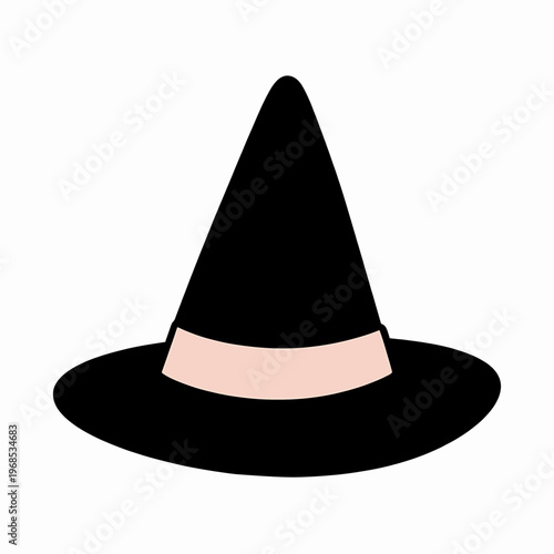 Minimalist flat vector illustration of a single black witch hat accessory for Halloween magic concept, isolated on white background