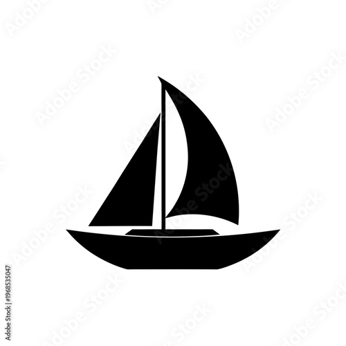 A sleek sailboat gliding smoothly on calm waters with a single mast and billowing sail.