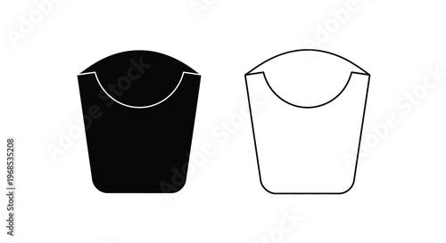 Two french fry containers one filled one empty in black and white