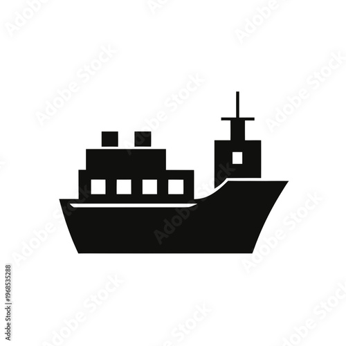 Silhouette of a container ship sailing on the water