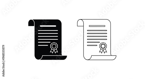 Two depictions of a certificate or document with a seal