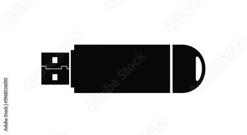 A black silhouette of a usb flash drive laying horizontally