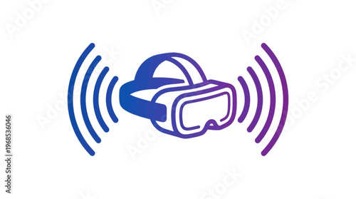 Virtual reality headset icon with sound waves, representing VR technology, immersive experiences, and digital communication.