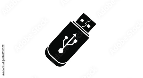 Simple black and white illustration of a modern usb flash drive