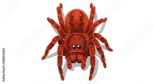 A cartoon red spider with big eyes on a white background