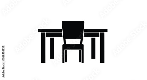 Simple black silhouette of a chair positioned before a rectangular table
