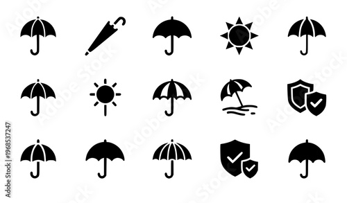 Umbrella icons set black silhouettes protection rain and parasol vector symbols eps10