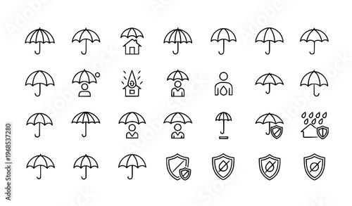 Umbrella icon set outline protection parasol weather symbol vector collection eps10