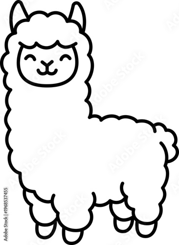 Alpaca animal outline line drawing cartoon cute black white portrait minimal wool mammal simple smiling isolated transparency background