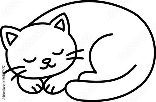 Cat sleeping outline kitten pet animal line drawing simple cat sleeping outline style, cute kitten pet animal line drawing transparency background