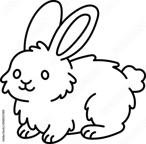 Rabbit bunny outline silhouette animal cute pet cartoon line drawing fluffy rabbit outline transparency background, playful and charming