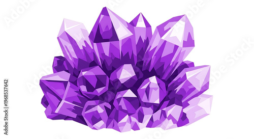 A vibrant purple crystal cluster icon with sharp facets and a modern design