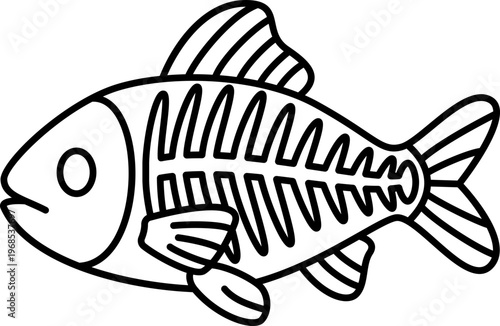 X-ray fish skeleton fish bone fish skeleton bone seafood animal marine life Line drawing fish skeleton symbol transparency background, simple outline