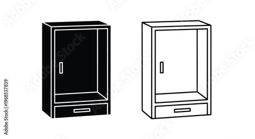 Black and white illustration of two modern kitchen wall cabinets