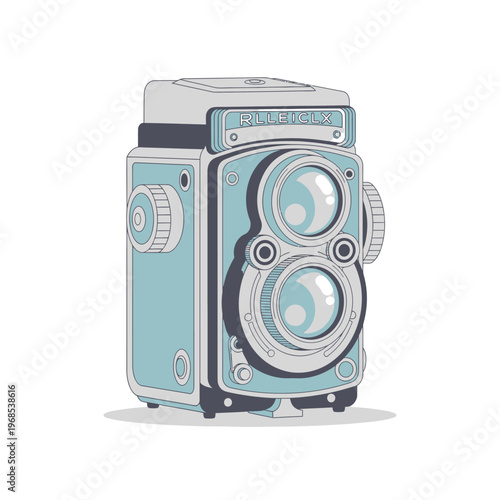 Retro Twin Lens Reflex Camera Illustration, Vintage Photography Equipment