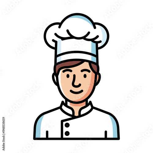Smiling Chef Character in Traditional Uniform with Toque Blanche Hat - Vector Illustration