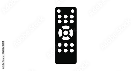 A black silhouette of a modern television remote control on white