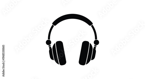Simple black silhouette of over ear headphones against a white background