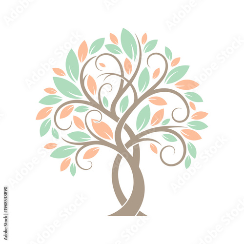 Stylized Tree of Life with Swirling Branches and Leaves