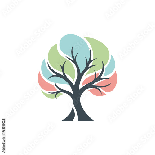 Abstract Colorful Tree Logo Design, Symbol of Growth, Nature, and Life