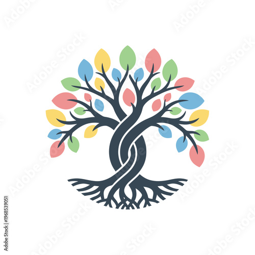 Abstract Colorful Tree of Life Logo, Growth, Nature, Family, Connection, Symbol