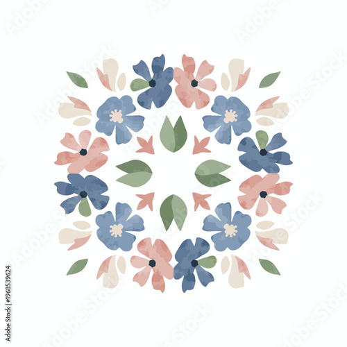 Floral Pattern with Blue Pink and Green Flowers