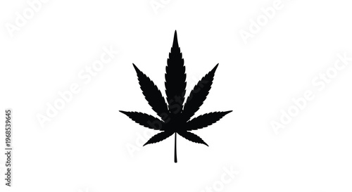 A simple black silhouette of a cannabis leaf against a white background