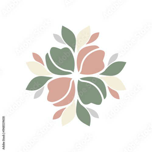 Circular Floral Petal Pattern with Multicolor Leaves