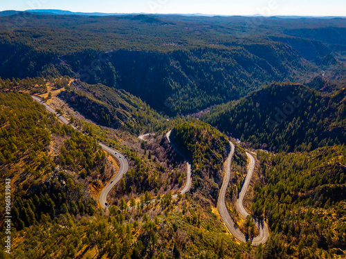 Aerial View of Switchbacks on Arizona State Route 89A in Oak Creek Canyon Arizona