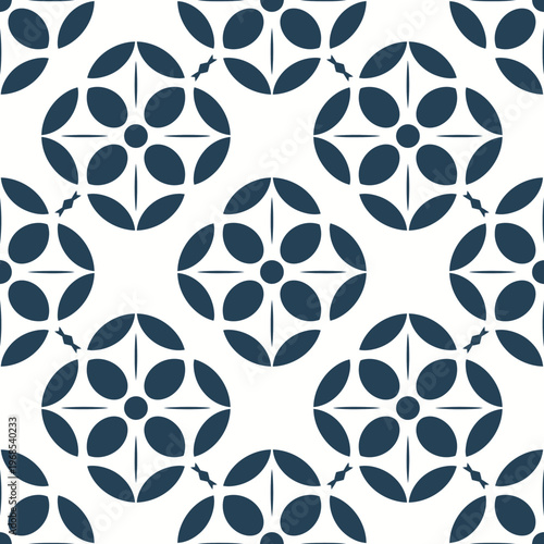 Geometric Circular Pattern with Dark Blue Petal Motifs
