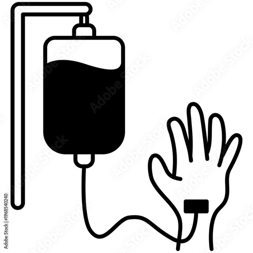Infusion bag and Hand. Intravenous medicine icon