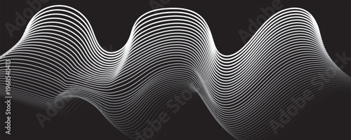 3D Vector wave lines pattern smooth curve flowing dynamic white light isolated on black background for concept of technology, digital, communication. vector