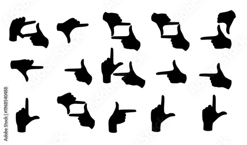 Hands cinema frame gesture set director viewfinder hand sign vector illustration