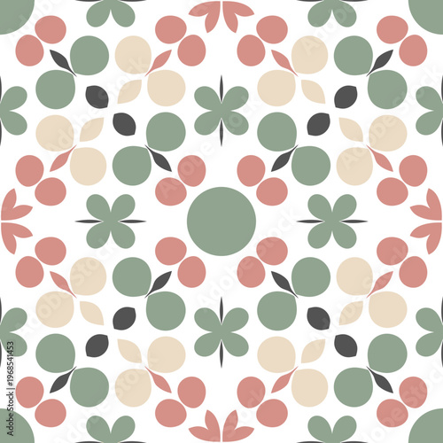 Geometric Floral Pattern with Circular Pods and Petal Clusters