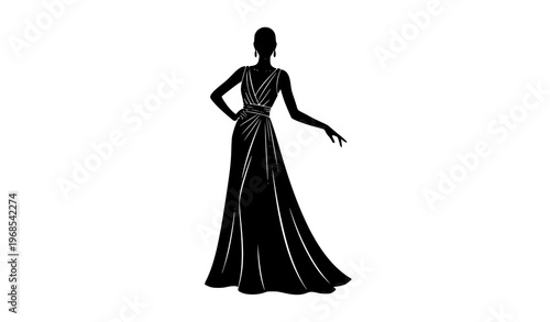 Elegant Woman Silhouette in Long Dress – Fashion Beauty Vector Illustration